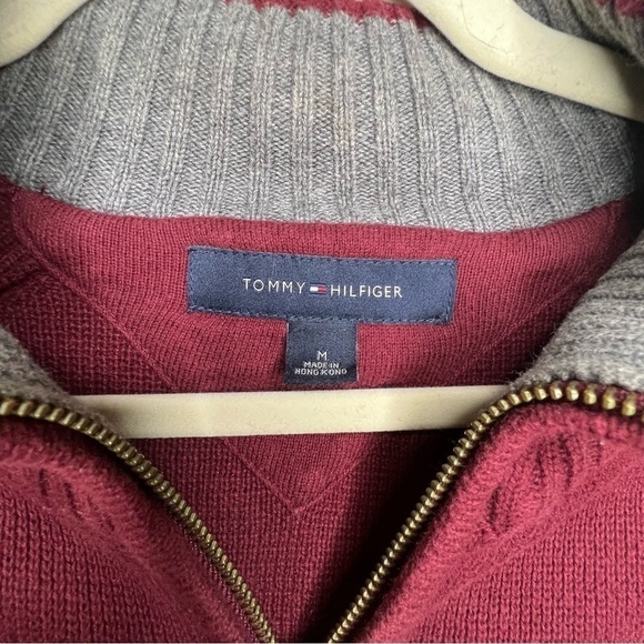 Vintage Tommy Hilfiger 100% Cotton Zip Up Sweater Red Size Medium - Picture 4 of 7